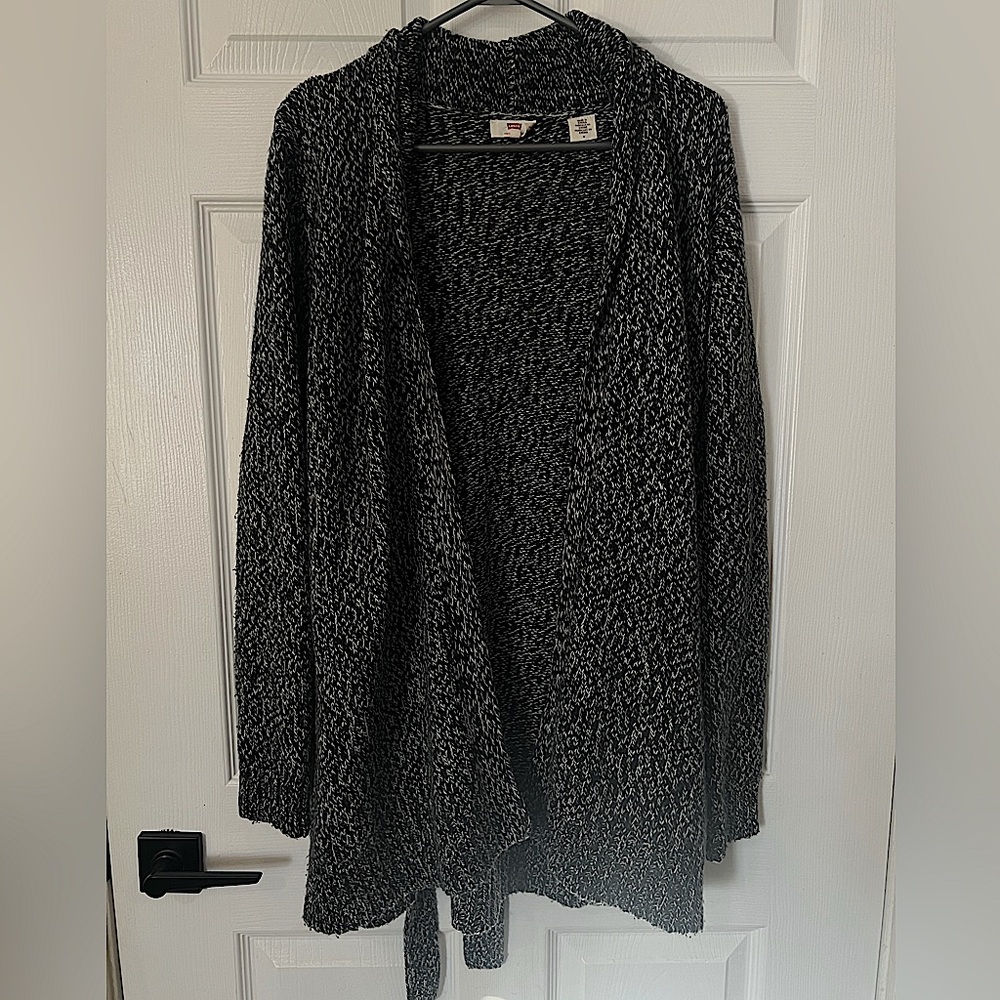 LEVI’S • Knit longline cardigan sweater belted tie cozy layering monochrome
